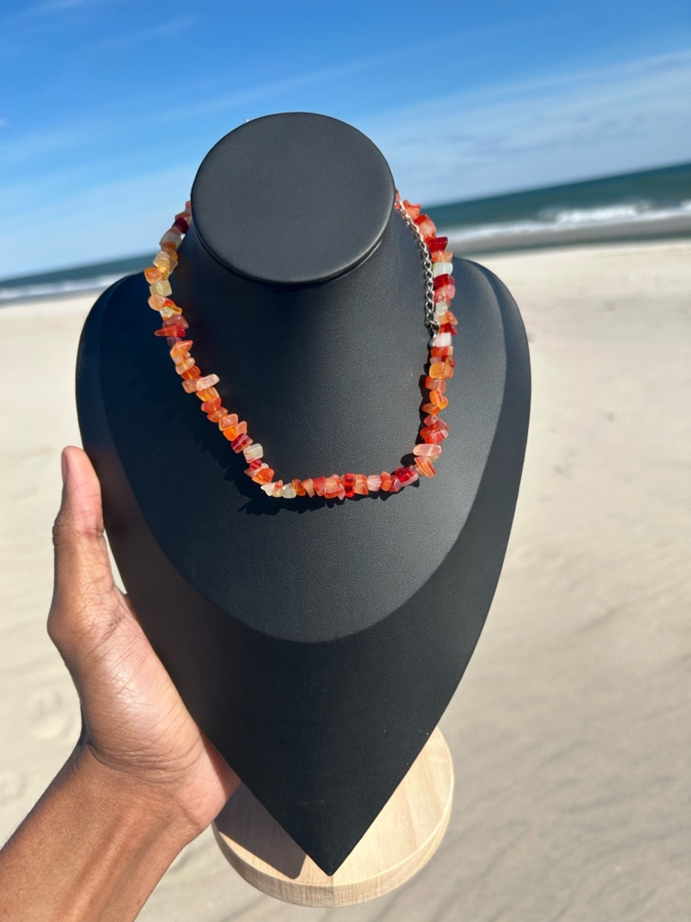Vintage Carnelian Color Chip Bead Necklace set with earrings Semi Precious Stone
